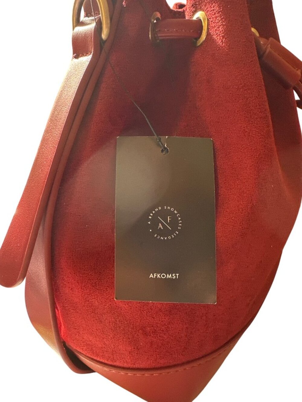 Burgundy Suede Leather Bucket Bag With Tassel Drawstring & Adjustable Strap - Picture 8 of 8